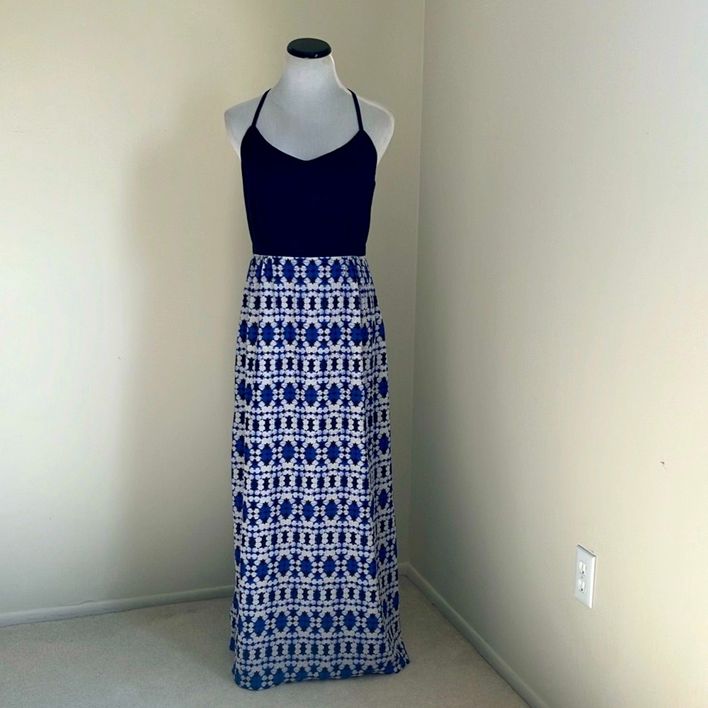 J. Crew Blue and White Halter Maxi Sundress